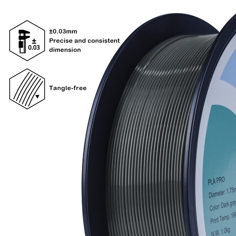 ZIRO PLA Filament 1.75mm, 3D Printer Filament, PLA PRO Basic Color Series 1.75MM 1KG(2.2lbs) Spool, Dimensional Accuracy +/- 0.03mm, Dark Gray - Image 3